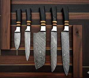 Damascus Steel <b>Sharp</b> 5-Piece <b>Knife</b> <b>Set</b> Wooden Handle 67-Layer Polished Blades Straight Edge Ambidextrous Kitchen <b>Knives</b> OEM - Product Image 1