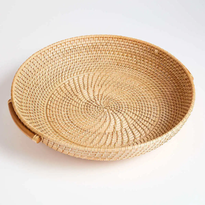 Round Rattan Woven Serving <b>Tray</b> with Handles Multifunction Food Dessert Snack Server for Kitchen Living Room - Product Image 5