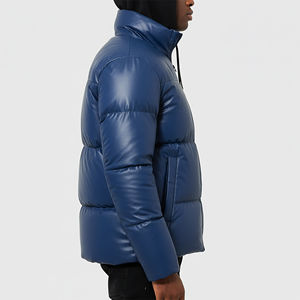 Chaqueta de invierno acolchada de lona brillante con logotipo personalizado de fábrica OEM, cuello alto, precio mayorista, con capucha y cremallera, estilo urbano, teñido liso - Product Image 5