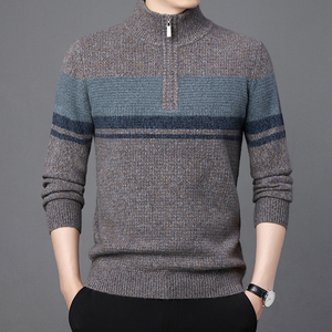 <b>Men's</b> Wool Acrylic Striped 1/4 Zip <b>Turtleneck</b> Cardigan Full Sleeve Thick Anti-Pilling Winter <b>Sweater</b> - Product Image 6