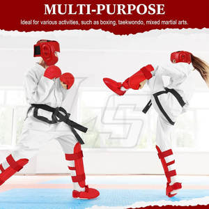 Ensemble de protection complet pour la boxe et le karaté, 5 pièces, rouge : casque de sécurité, 2x gants de karaté, 2x protège-tibias et chaussures. - Product Image 5