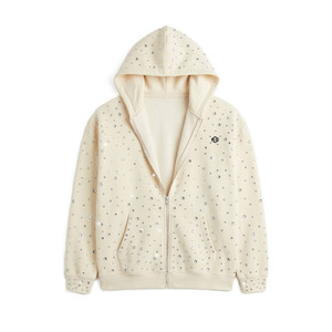 เสื้อฮู้ดซิปประดับเพชรเต็มตัว ผู้ชาย ผ้าฝ้ายฟลีซ สตรีทแวร์ โลโก้สั่งทำได้ เสื้อฮู้ดซิปทรงโอเวอร์ไซส์ สวมใส่สบาย แต่งดีเทลวิบวับ รับผลิตแบบ OEM - Product Image 2