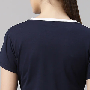 Wholesale Women's Navy Blue Short Sleeve <b>T</b>-<b>Shirt</b> O-Neck Slim Fit Quick Dry Sporty Knitted Polyester Spring Summer Wear 2026 - Product Image 3