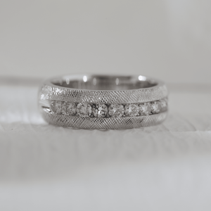 Timeless 2.5mm Round Lab Grown Diamond 14K Solid White <b>Gold</b> <b>Ring</b> Luxury 11-Stone Channel <b>Set</b> Florentine Finish Men's Wedding - Product Image 6