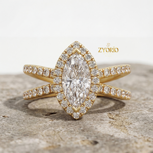 Sterling Silver Lab Grown Diamond Marquise Cut Halo Engagement <b>Ring</b> <b>Split</b> Shank Pave Set Band Bridal Wedding Party VVS2 Clarity - Product Image 2