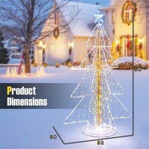 Albero di Natale Illuminato da 1,5m con 454 LED Scintillanti e Puntale a Stella, Resistente a Vento/Neve/Sole, Decorazione Festiva per Interni/Esterni - Product Image 6