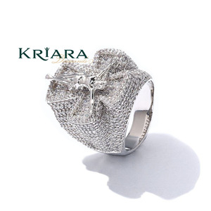 925 <b>Silver</b> 22K Gold Plated Moissanite Cocktail <b>Ring</b> <b>Cross</b> Pave Setting Religious Men's Jewelry - Product Image 1