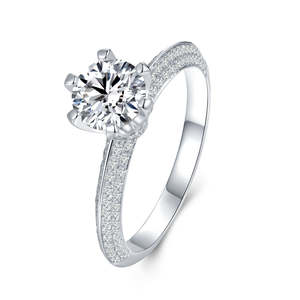 Anillo de compromiso de plata con moissanita de corte brillante redondo, anillo de boda con diamante cultivado en laboratorio, joyería fina elegante, diseño atemporal, regalo. - Product Image 6