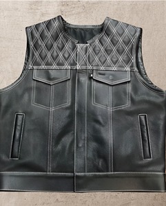 Chaleco de Cuero Acolchado con Diamantes Negros para Hombre, Chaleco sin Mangas para Motociclista - Product Image 1