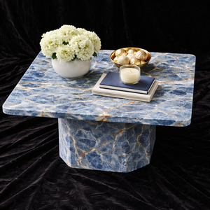 โต๊ะข้างหินอ่อนสีน้ำเงินสุดหรู โต๊ะกาแฟทรงแท่นทันสมัย โต๊ะตกแต่งสำหรับห้องนั่งเล่น เฟอร์นิเจอร์โรงแรม - Product Image 2