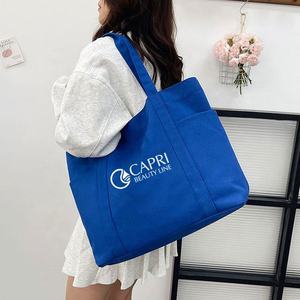 Multipurpose Canvas Shoulder Bag Spacious Cotton Fabric <b>Handbag</b> Classic Corporate Logo Printed Travel Tote Package Zipper All - Product Image 2
