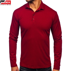 Camiseta Polo de Manga Larga para Hombre, Tejido Sólido, Corte Regular, Estilo Casual, Color Rojo - Product Image 1