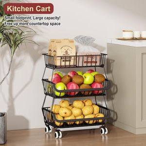 Carrito de Almacenamiento Rodante de 3 Niveles con Ruedas, Organizador de Cocina Apilable de Alambre, Estantes para Refrigerios, Cesta para Frutas - Product Image 5