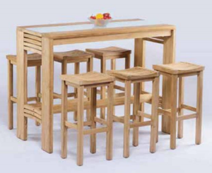 Conjunto de Bar para Exteriores de Teca Mediterránea, Muebles de Madera Rectangulares Modernos y Duraderos, Taburetes y Mesa para Cocina, Comedor y Patio - Product Image 6