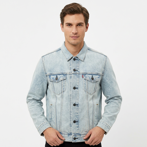 Chaqueta de mezclilla tejida azul claro lavada para hombre, estilo casual, con cuello vuelto, cierre de cremallera, bolsillos, talla grande, Bangladesh - Product Image 6