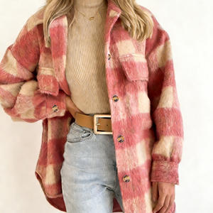 Oferta en Temu: Chaqueta a cuadros rosa para mujer, estilo holgado, con botones, a la moda, para otoño e invierno, estilo streetwear. - Product Image 6