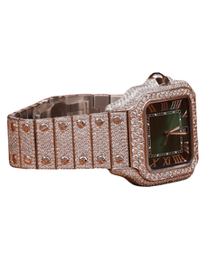 Montre-bracelet pour homme entièrement sertie de diamants Moissanite, cadran vert romain, design personnalisé de luxe fait main en or blanc - Product Image 3