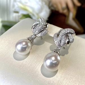 Heavy Industry's Exquisite Hong Kong Style 7-6mm Natural Pearl Earrings Flawless <b>Ribbon</b> Bow Design Pure <b>Silver</b> Thick Version - Product Image 3