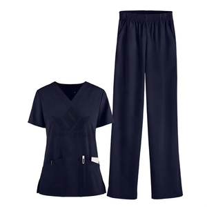 Ensemble de blouses médicales pour femmes, col en V, manches courtes, plusieurs poches, pantalon à taille élastique, uniforme de travail pour les soignants - Product Image 3