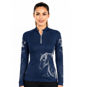Latest Design Professional Women's Horse Riding Cotton Long Sleeve Base Layer 4-Way <b>Stretch</b> Compression Slim Fit High Rise Shirt - Product Image 1
