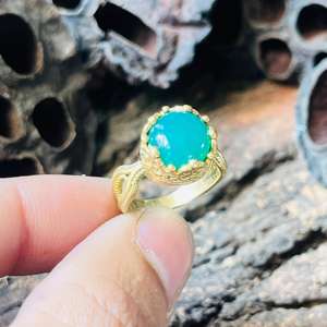 Anillo de Calcedonia Azul, Anillo Delicado de Latón, Anillo Corona, Anillo de Latón Dorado, Anillo Étnico Bohemio, Venta al por Mayor - Product Image 6