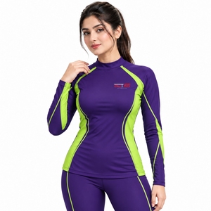 Flexible Body Fit Quick Dry Technology High Neck Design Thumbhole Cuffs <b>Women</b> <b>Rash</b> <b>Guard</b> Featuring Smooth Performance Material - Product Image 1