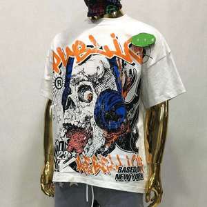 เสื้อยืดโอเวอร์ไซส์ผ้าคอตตอนหนานุ่ม พิมพ์ลายกราฟิกหัวกะโหลกสไตล์วินเทจ สตรีทแวร์ ฮิปฮอป ทรงหลวม สีขาว สำหรับผู้ชาย คุณภาพสูง - Product Image 2
