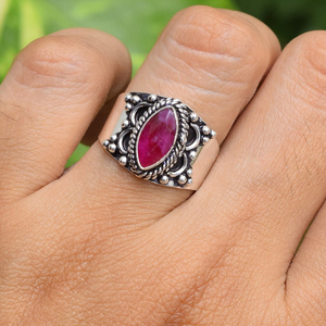 Bague en rubis rose, pierre précieuse non chauffée, sertie en clos, taille marquise, bijoux fins pour mariage, fiançailles, cadeau - Product Image 2