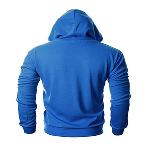Men's Blue White Raglan Sleeve Hooded Zipper Sweatshirt Slim Fit Casual Knitted Solid Design Autumn Wear - Product Image 5