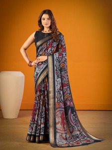 Indian Wedding Wear Polyester Viscose Chanderi Material Saree with Kalamkari Print With Zari Weaving Work with Low Price Saree - Product Image 4