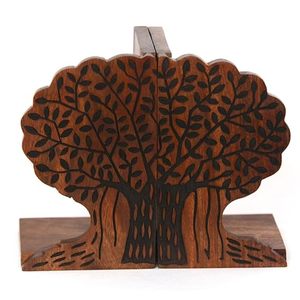 <b>Rustic</b> Wooden Desktop Bookends with Metal Storage Organizer Decorative Book Holder Pen Pencil <b>Desk</b> Organizer Set - Product Image 3