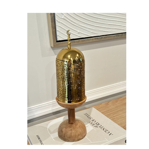 Encensoir en métal doré de luxe, style château, pour Bakhoor, avec base en bois côtelée et découpes complexes, vente en gros - Product Image 5