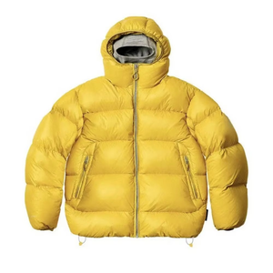 Chaqueta acolchada con capucha para hombre, abrigo de invierno relleno de plumón amarillo mostaza, con cremallera completa, grueso y aislante, ropa exterior informal, corte regular - Product Image 6