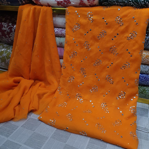 Robe Shalwar Kurta en Chiffon Brodé 100% Pur, Ourlet Droit, Style Pakistanais, pour Soirée et Tenue Décontractée - Product Image 5