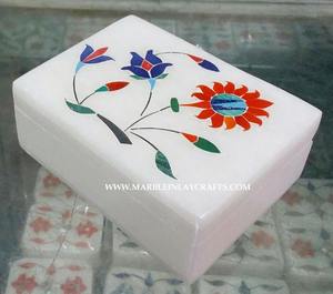 Beautiful Handmade Unique Blue Design Attractive White Marble Inlay Jewelry <b>Box</b> Rectangular Shape For <b>Storage</b> And Gift Purpose - Product Image 2
