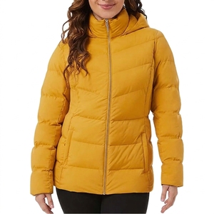 Women's Hooded Quilted Jacket With <b>Zipper</b> Closure Full Sleeve Winter Coat Solid Color Polyester Wadding Lightweight Warm - Product Image 6