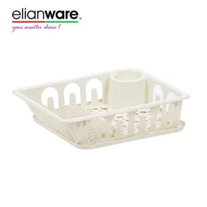 Elianware Marble Design Round Hollow Home Dish Drainer Dish Rack with Tray