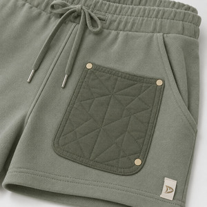 Shorts de Punto de Cintura Baja para Mujer, con Bolsillos, Cierre con Cordón, Color Sólido, Casuales, Transpirables, Mezcla de Algodón y Spandex, Verde - Product Image 5