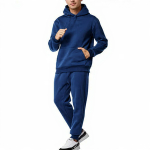 Ensemble de survêtement bleu à capuche pour homme, manches longues, couleur unie, décontracté, pour l'automne, en coton respirant, survêtements personnalisés - Product Image 2