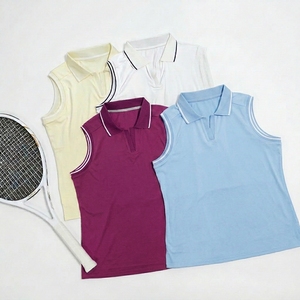 Women's Sleeveless Polo Shirt Solid Color Quick Dry Sporty Golf Top Knitted Polyester Polo Collar Button Closure - Product Image 6