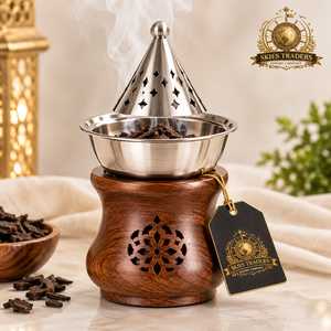 Quemador de Incienso de Acero Inoxidable y Madera, Soporte Árabe para Bakhoor, Quemador de Carbón para Oud, Difusor de Aroma de Sobremesa - Product Image 5