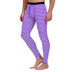 Leggings rayés pleine longueur pour hommes, pantalon en coton et élasthanne respirant à taille élastique - Product Image 3