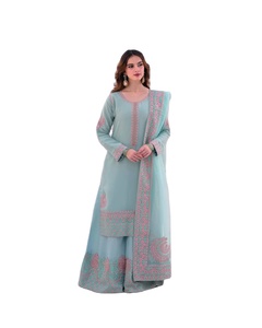 Salwar Kameez Informal Estilo Indio-Pakistaní, Corte en A, de Seda, Hecho a Mano, con Estampado Floral, para Vestido de Noche, para Bodas - Product Image 1
