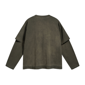Signature Double <b>Layer</b> T Shirt Men Relaxed Fit Contrast Sleeves Custom Logo Printing Streetwear <b>Top</b> for Bulk Orders - Product Image 2