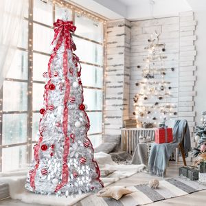Albero di Natale Pre-Illuminato da 2,1 m con 170 Luci Calde e Decorazioni Rosse - Albero Artificiale Pop-up per Casa o Ufficio - Product Image 4
