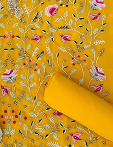 ชุดผ้าจอร์เจตต์ปักลายสีเหลือง KV แบบเย็บกึ่งสำเร็จ (ชุด 3 ชิ้น) - Product Image 3