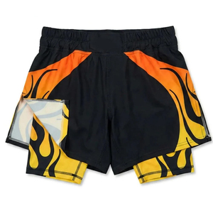 Men's Quick Dry Eco-Friendly Breathable 2-in-1 Sports Shorts Double-<b>Layer</b> Running Anti-Slip Side Pockets <b>Mid</b> Waist Knee-Length - Product Image 1