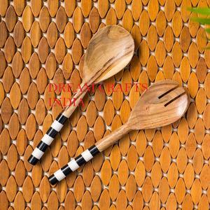 Ustensiles de cuisine en bois d'acacia bleu écologique de haute qualité, cuillère à salade, spatule, résistants au lave-vaisselle, accessoires de cuisine de qualité alimentaire - Product Image 2