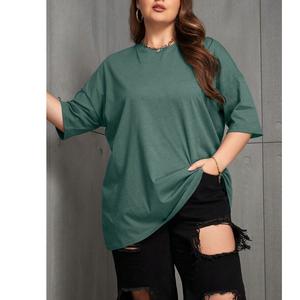 Camiseta de Manga Corta para Mujer, Talla Grande, Diseño de Contraste en la Parte Superior e Inferior, Cuello Redondo, Corte Holgado, 100% Algodón, Ecológica, Transpirable, Informal - Product Image 1