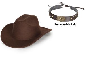 Chapeau de cowboy occidental pour hommes et femmes, chapeau Fedora classique à enrouler avec ceinture à boucle, vente en gros OEM - Product Image 4